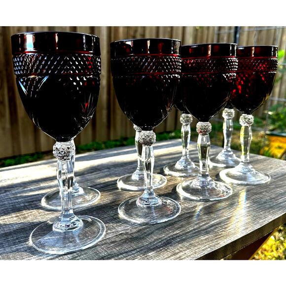 Cristal D'Arques Durand Antique Ruby Red Wine Glass/Goblet Vintage 70s-Set of 8 - Picture 1 of 6